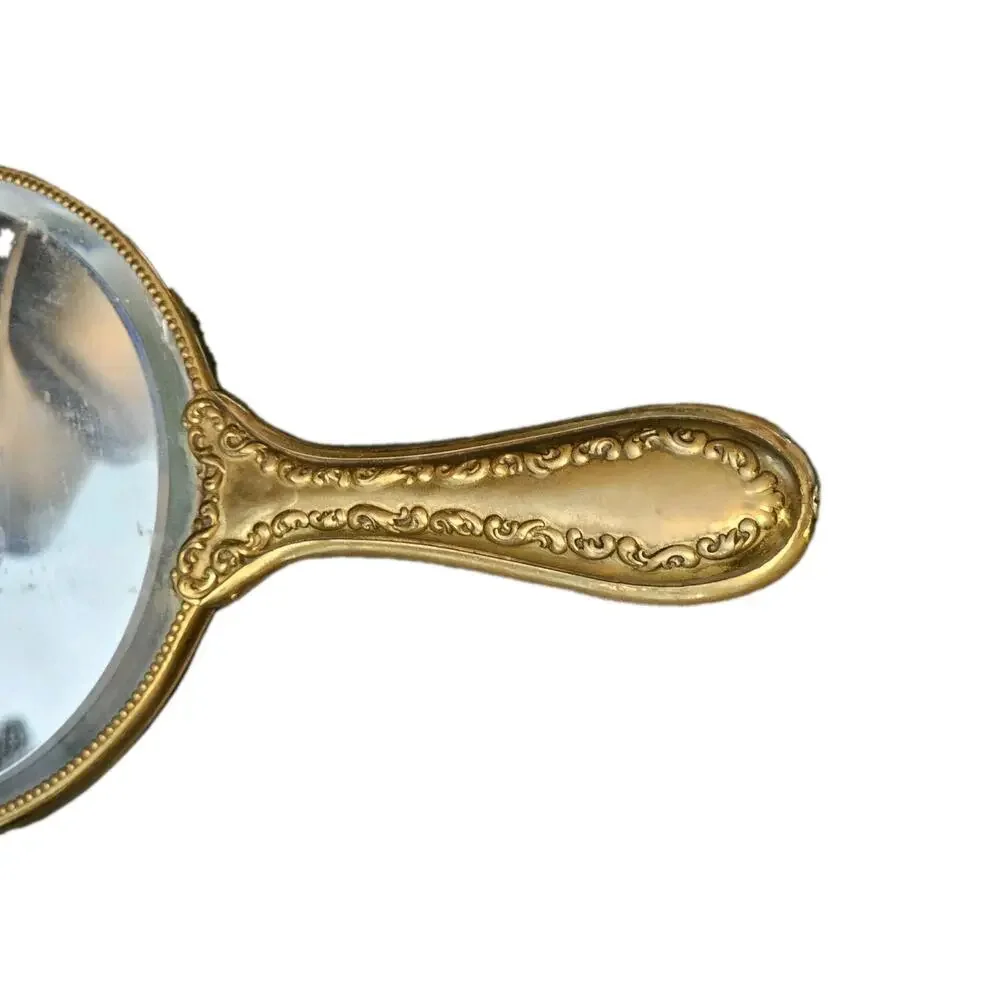 Antique U.C. Co. Brass Hand Mirror Art Nouveau Vanity Beauty Ornate Signed Hand